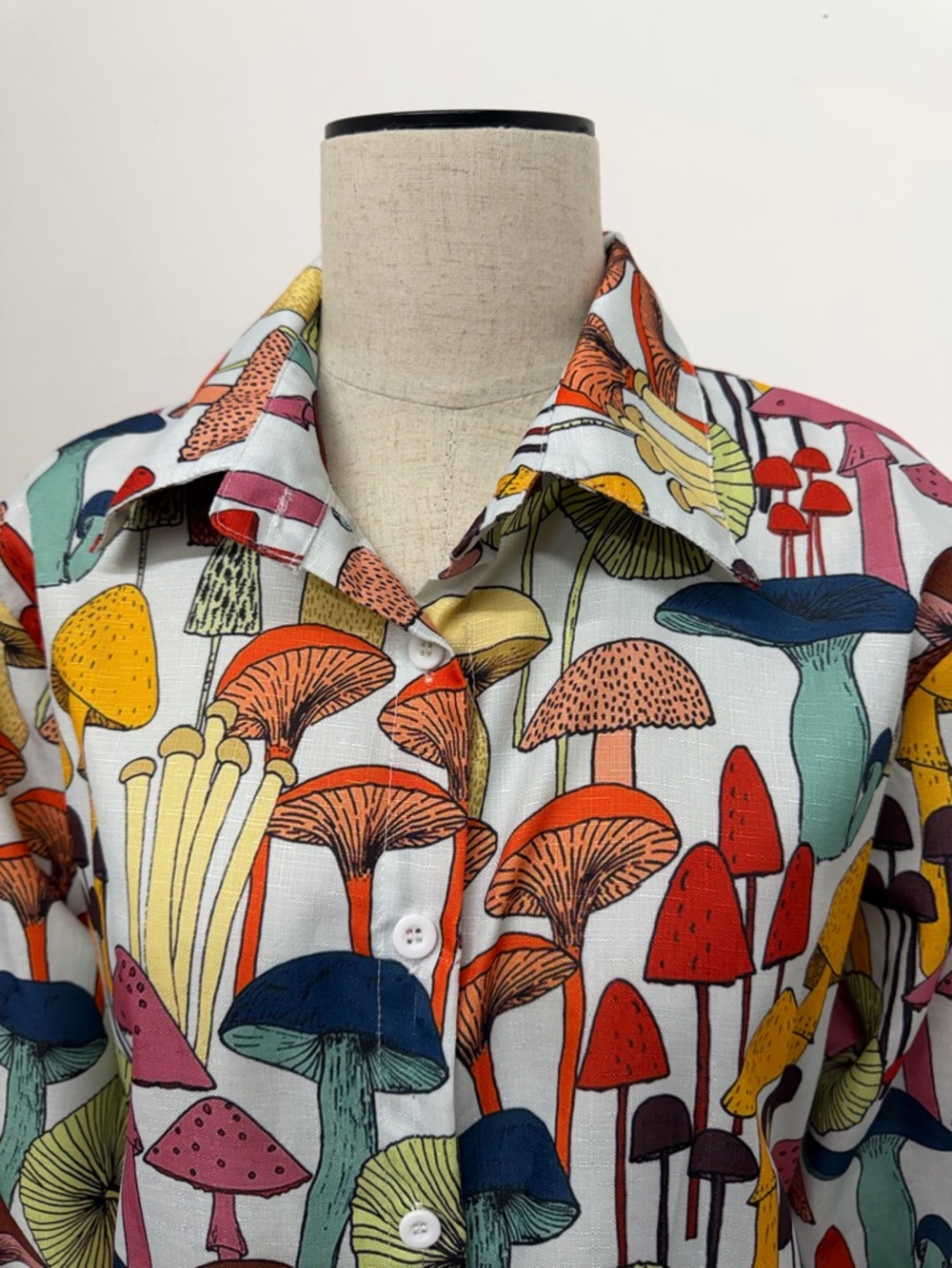 Retro Styled Mushroom Print Button Front Long Sleeve Bohemian Shirt Size Medium - Picture 6 of 14